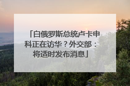 白俄罗斯总统卢卡申科正在访华？外交部：将适时发布消息