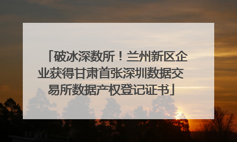 破冰深数所！兰州新区企业获得甘肃首张深圳数据交易所数据产权登记证书
