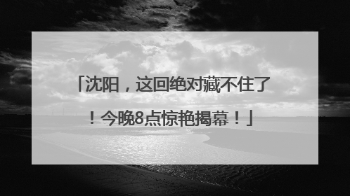 沈阳，这回绝对藏不住了！今晚8点惊艳揭幕！